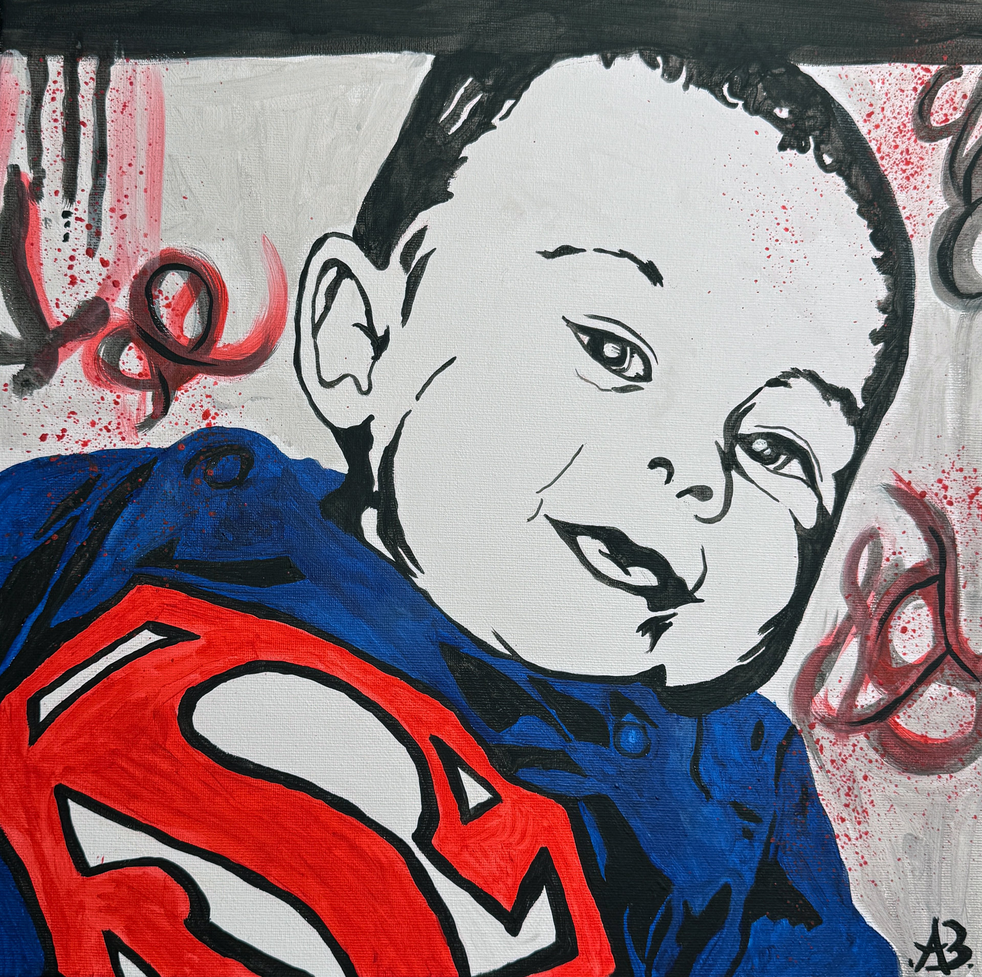 L'oltre negli occhi Illustrazione stile fumetto di un bambino sorridente con maglia di Superman.