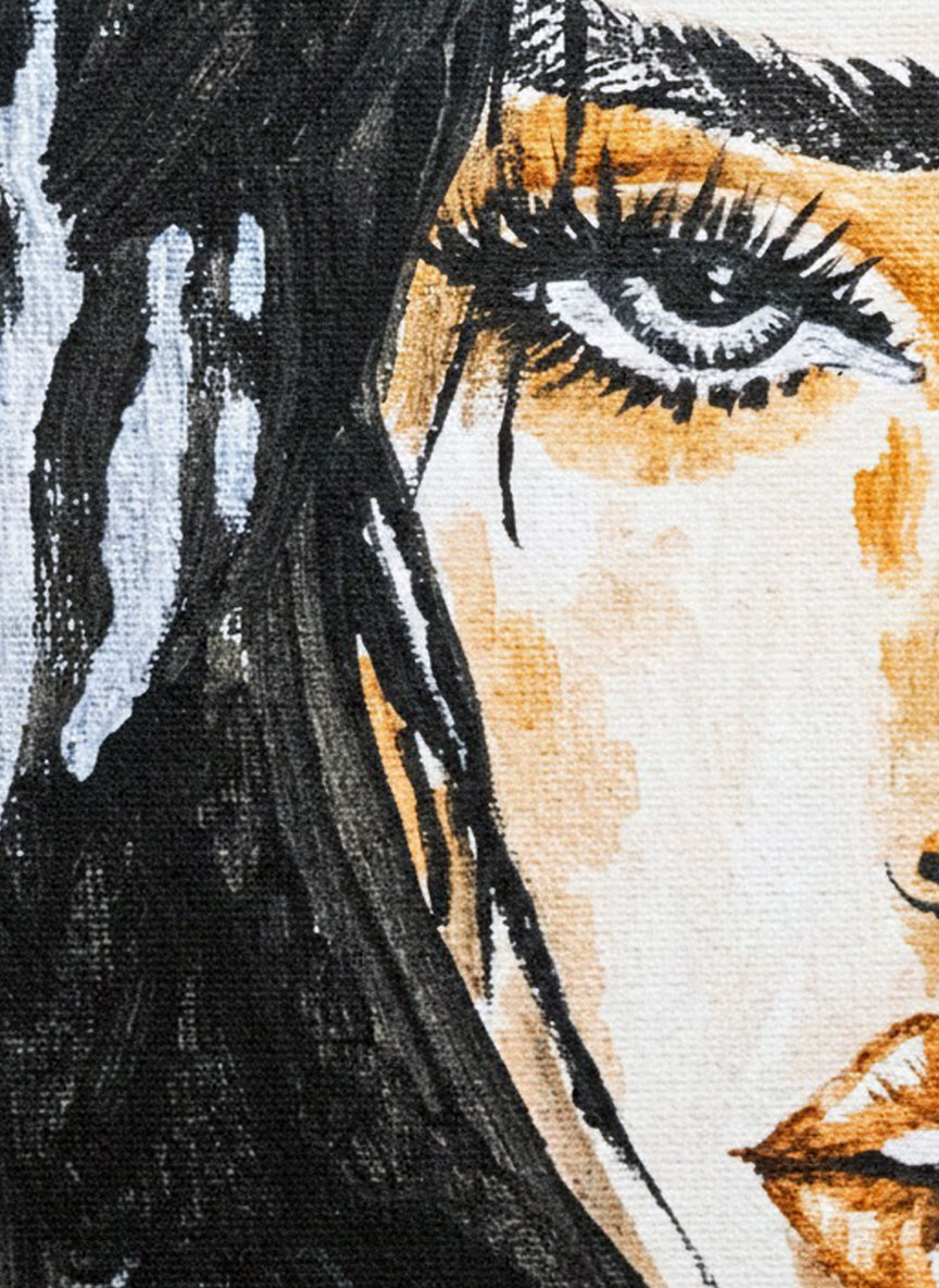 Curiosità: dettaglio Primo piano dipinto di volto femminile. Sguardo intenso. Qui è mostrato un dettaglio dell'opera.