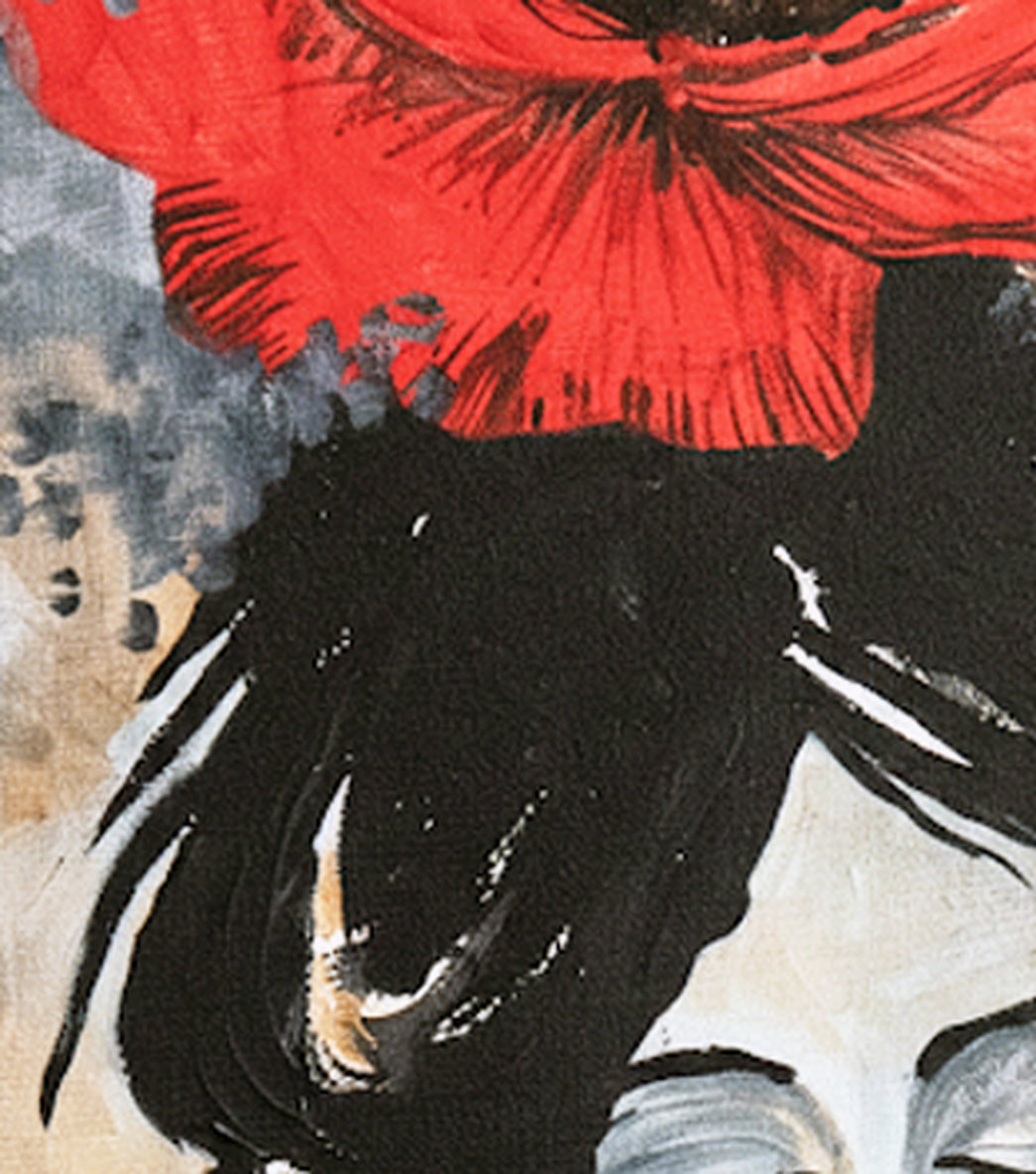 La regina dei papaveri: dettaglio Dipinto a forma di cuore: donna con papavero tra i capelli. Qui è mostrato un dettaglio dell'opera.