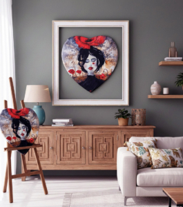 La regina dei papaveri: Suggerimento ambientazione Dipinto a forma di cuore: donna con papavero tra i capelli. Qui è mostrato un suggerimento di ambientazione.