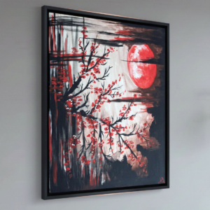 L'eternità in fiore: Suggerimento cornice Albero in fiore rosso sotto una grande luna rossa cupa. Qui è mostrato un suggerimento di cornice.