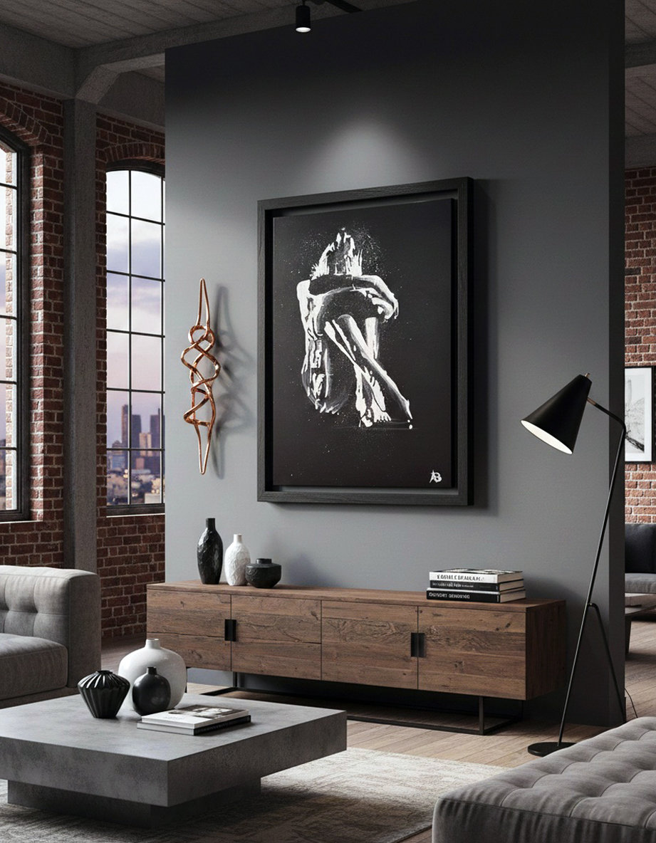 Sagoma umana bianca rannicchiata in posizione fetale su fondo nero. Qui è mostrato un suggerimento di ambientazione.