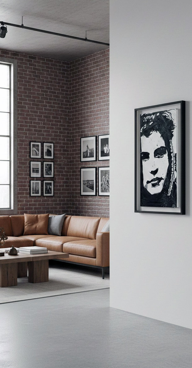 Echi silenti: Suggerimento ambientazione Quadro moderno con volto di adolescente. Qui è mostrato un suggerimento di ambientazione.