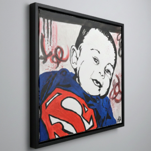 L'oltre negli occhi: Suggerimento cornice Illustrazione stile fumetto di un bambino sorridente con maglia di Superman. Qui è mostrato un suggerimento di cornice.