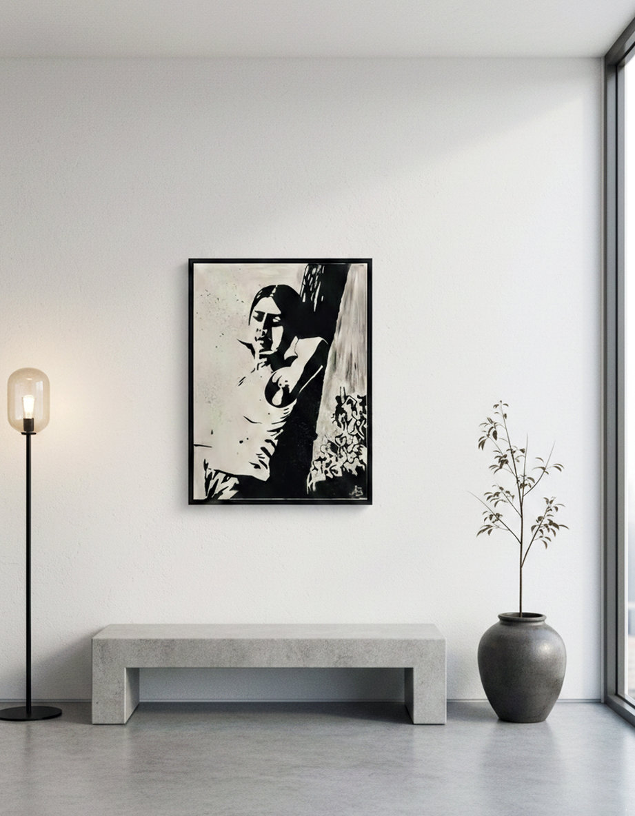 Sguardo d'ombra emerge dal bianco, respiro sospeso tra vuoto e anima. Qui è mostrato un suggerimento di ambientazione